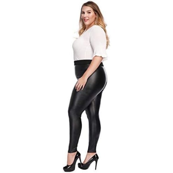 Soft Stretchy Plus Size Faux Leather Leggings with High Waist Design – 3X - Picture 4 of 6